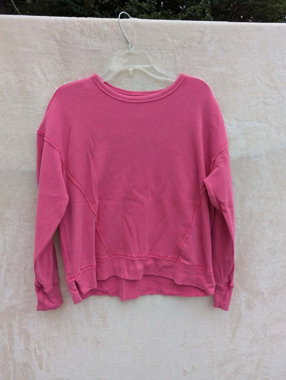 Seven7 Women's Pink Waffle Knit Long Sleeve Thermal Pullover Sweatshirt Size M